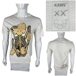 Kaws Skeleton New Fiction Mens Medium Shirt Graphic Tee White 100% Cotton